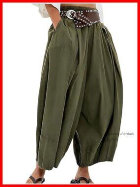 Women's 100% Cotton Wide Leg Baggy Balloon Pants Low Waist Harem Lounge